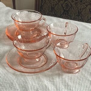 VTG Fostoria Fairfax Rose Pink cup& saucer sets -set of 4 - excellent condition